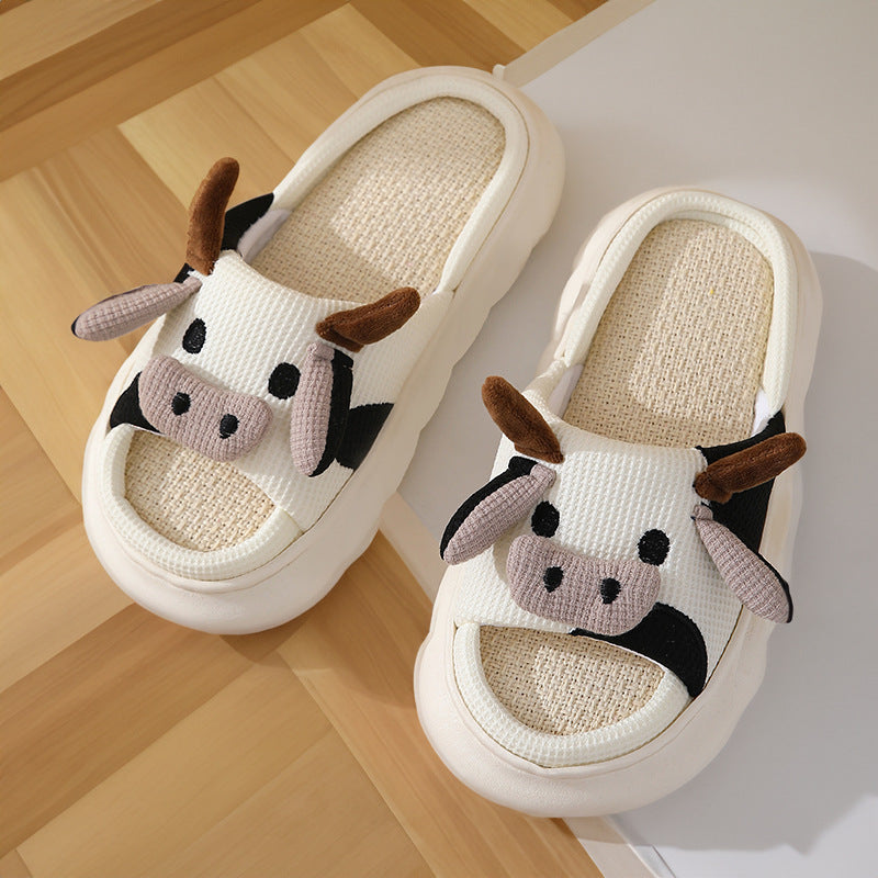 Wholesale Cute Cow Anti slip Thick Bottom Linen Slippers